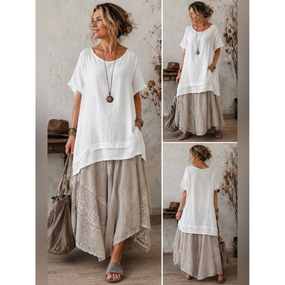 Blue Fish Jasmine Cotton Gauze & Lawn Tiered NWT White Cotton Tunic Lagenlook 1